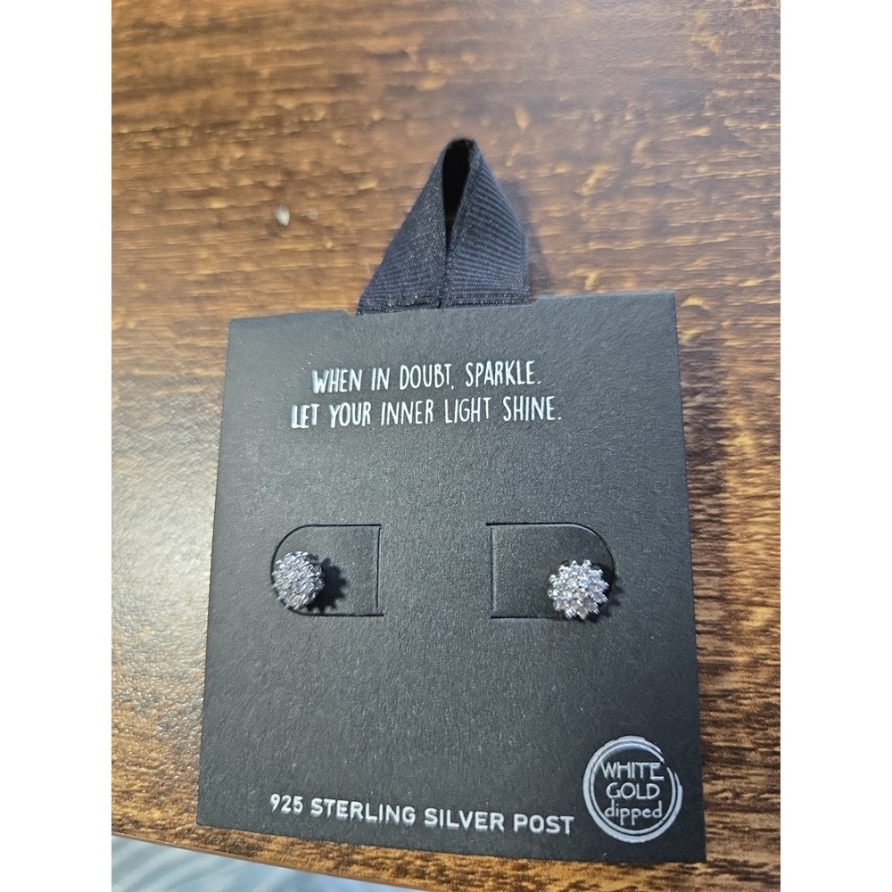 White Gold Dipped Round Cluster Stud Earrings 925 Sterling Silver Post